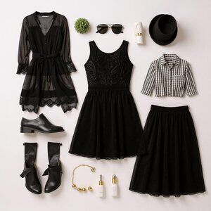 🖤 Free People 》Beaded Acid Wash Fit & Flare Mini Dress